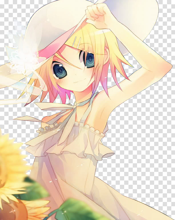 Kawaii Summer Render , female anime character wearing white sun hat art transparent background PNG clipart