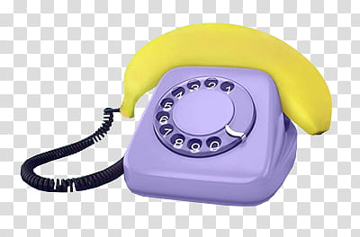 Quirky, purple and yellow rotary phone illustration transparent background PNG clipart