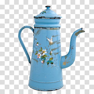 Old times , blue ceramic kettle transparent background PNG clipart