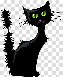 Halloween, black cat with green eyes illustration transparent background PNG clipart
