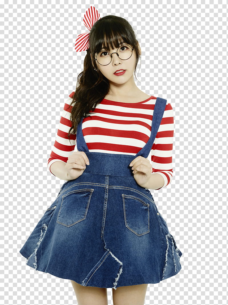 Orange Caramel, woman in white and red striped long-sleeved shirt transparent background PNG clipart