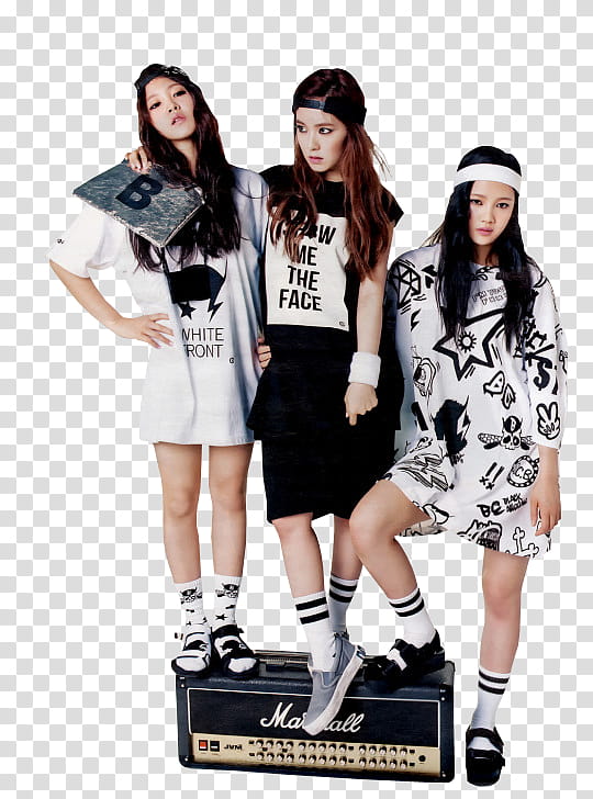 Red Velvet for High Cut with Taemin, three women standing on amplifier transparent background PNG clipart