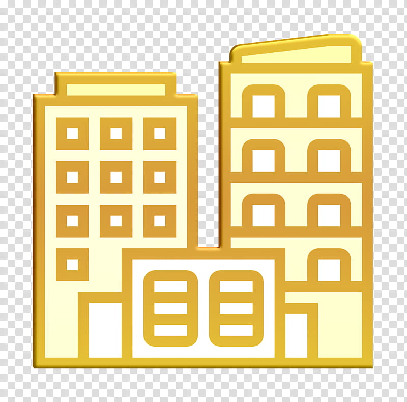 Building icon Architecture icon Urban icon, Text, Yellow, Square transparent background PNG clipart