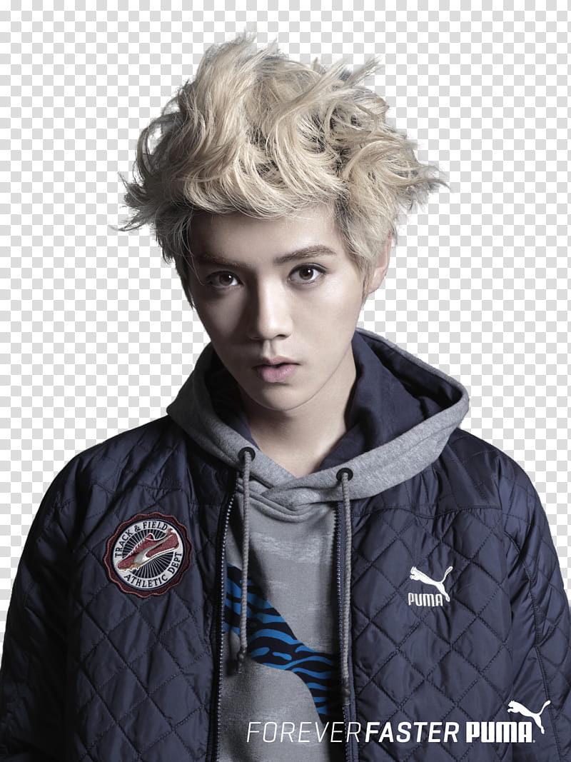 Luhan, man wearing black Puma jacket transparent background PNG clipart