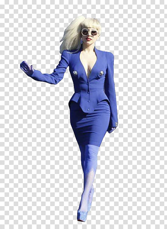 Lady Gaga , Lady Gaga in blue blazer and pencil skirt transparent background PNG clipart