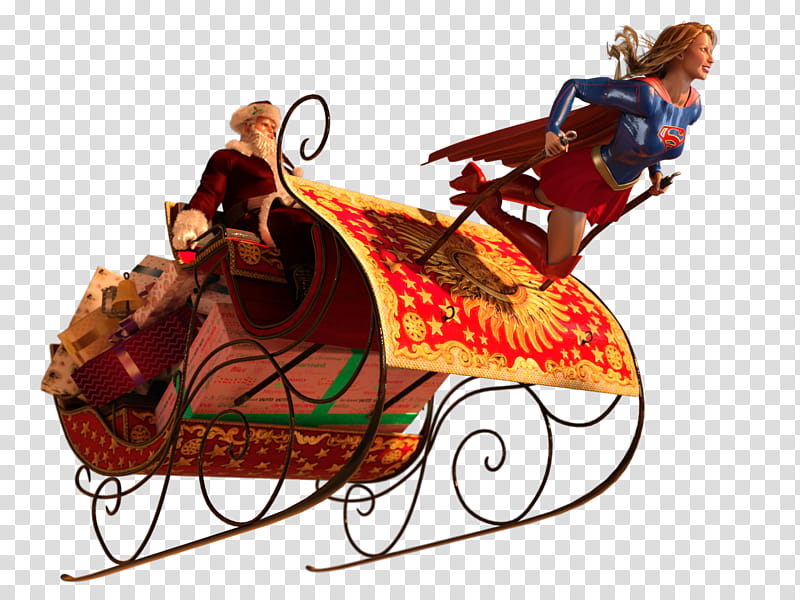 Supergirl and Santa, Superwoman and Santa cluse transparent background PNG clipart