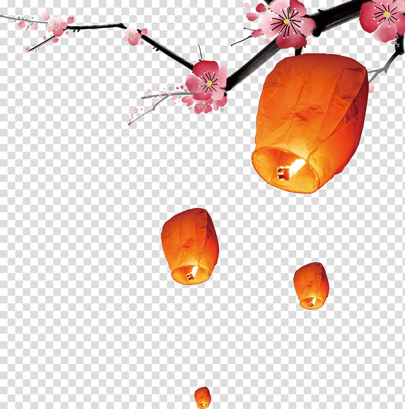 Chinese New Year Red, Lantern Festival, Plum Blossom, Chinese Painting, Ink Wash Painting, Papercutting, Orange, Amber transparent background PNG clipart