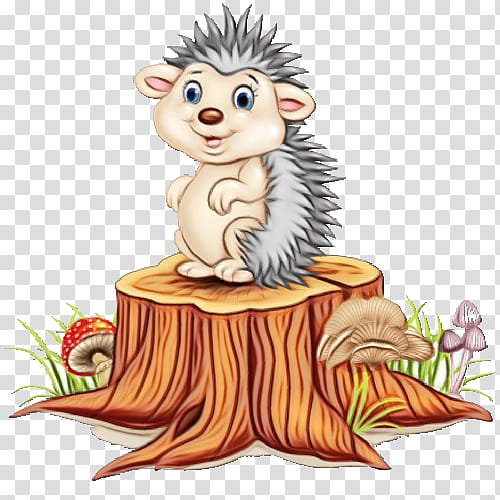 cartoon tree porcupine hedgehog, Watercolor, Paint, Wet Ink, Cartoon, Fictional Character transparent background PNG clipart