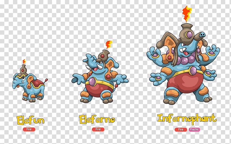 Eson Region Fire type starters, three elephant cartoon characters art transparent background PNG clipart