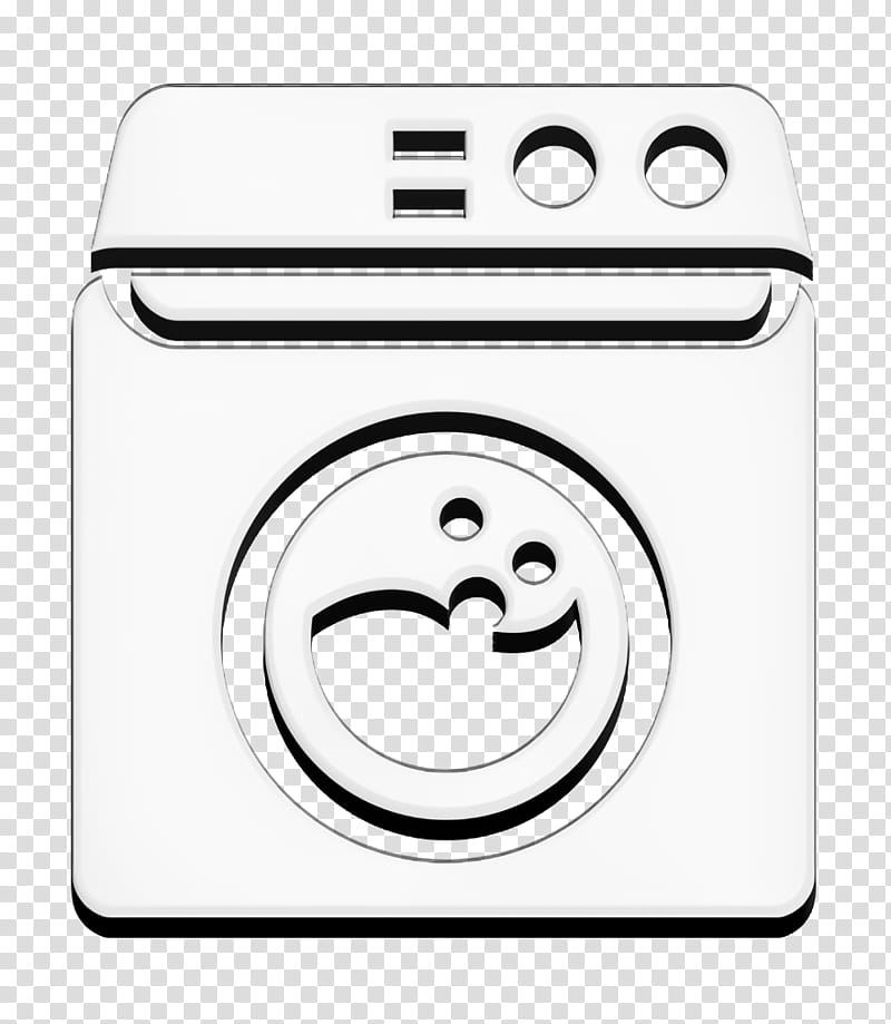 electronics icon Wash icon Washing machine icon, House Things Icon, Emoticon, White, Black, Facial Expression, Smile, Head transparent background PNG clipart