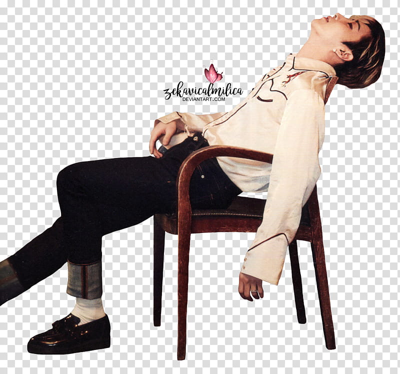 B A P Jongup Rose, man seating on brown chair transparent background PNG clipart