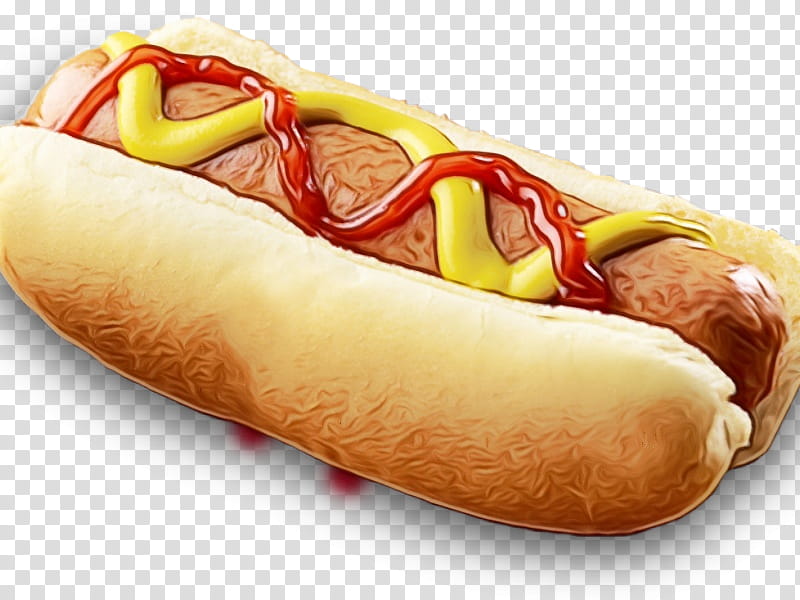 fast food food hot dog bun hot dog sausage bun, Watercolor, Paint, Wet Ink, Chili Dog, Bockwurst, Saveloy, Dodger Dog transparent background PNG clipart