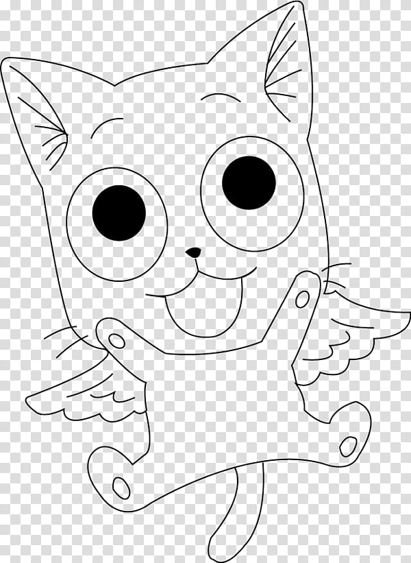 Lineart, Ba, black ink drawing of Happy from Fairy Tail transparent background PNG clipart
