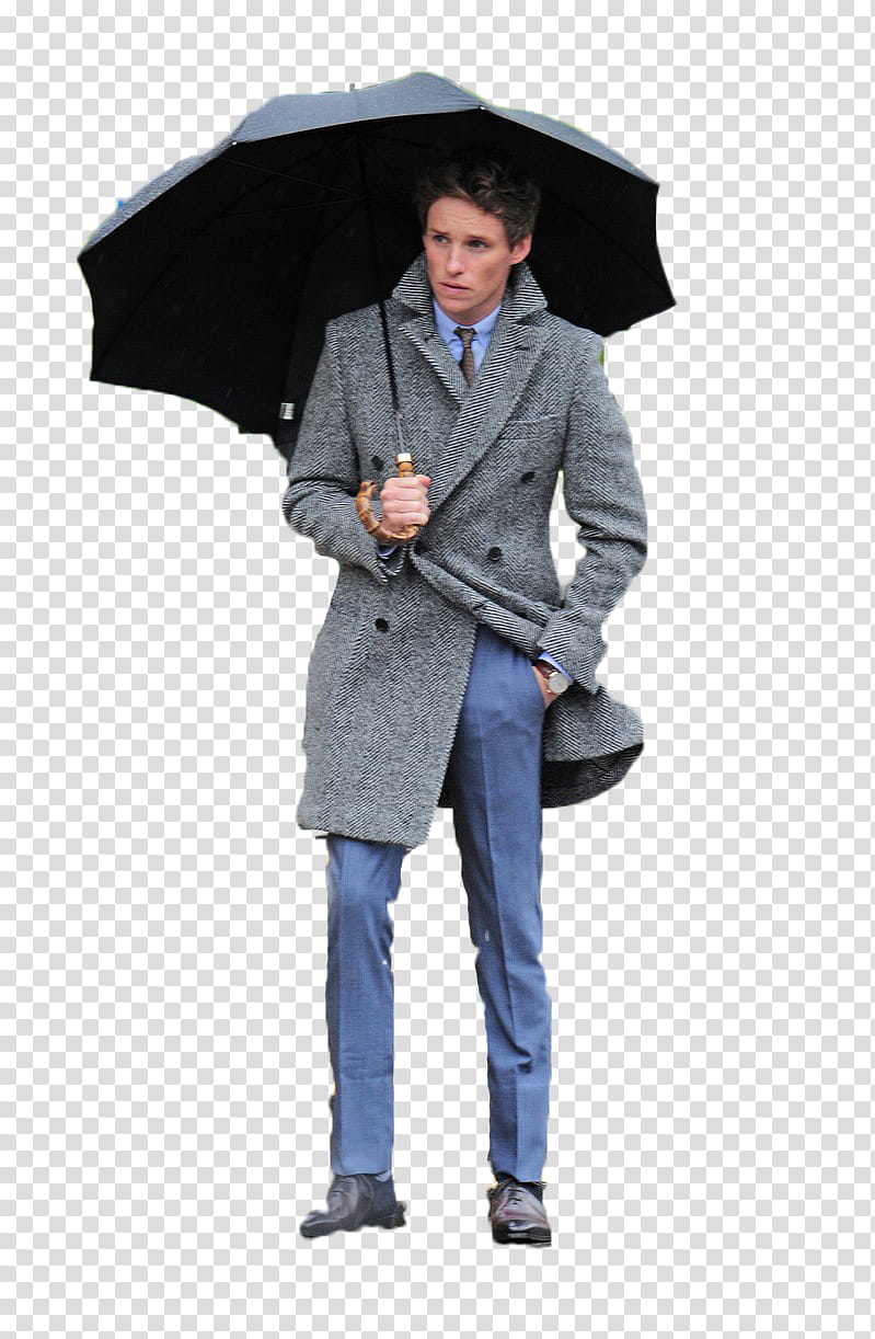 EDDIE REDMAYNE, man in gray coat holding gray umbrella transparent background PNG clipart