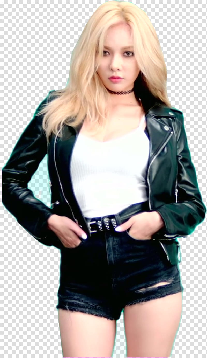 Hyuna Roll Deep, woman wearing black leather jacket and shorts transparent background PNG clipart