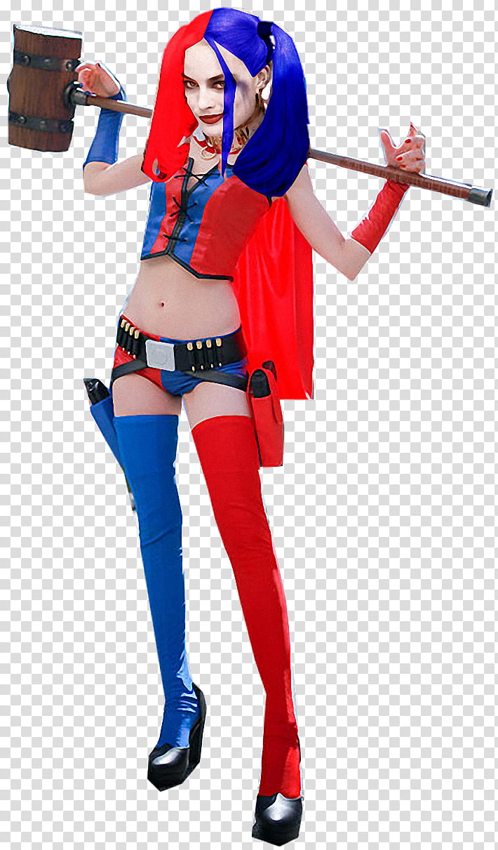 Harley Quinn New  Blue and Red transparent background PNG clipart