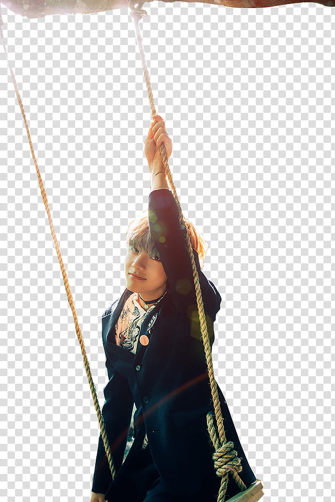 BTS PAPILLON, man holding rope of swing transparent background PNG clipart