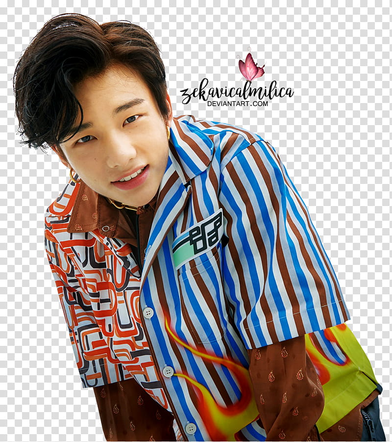 Stray Kids Hyunjin and I N DAZED, man wearing multicolored button-up transparent background PNG clipart