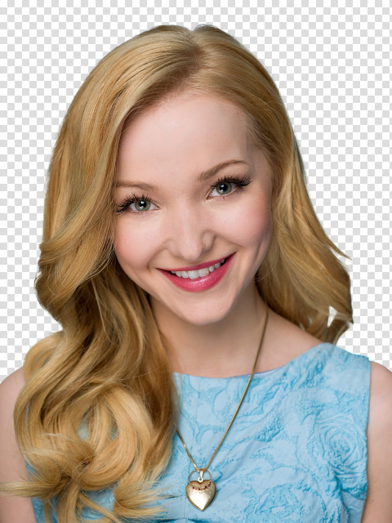 Dove Cameron, smiling woman wearing blue floral sleeveless dress transparent background PNG clipart