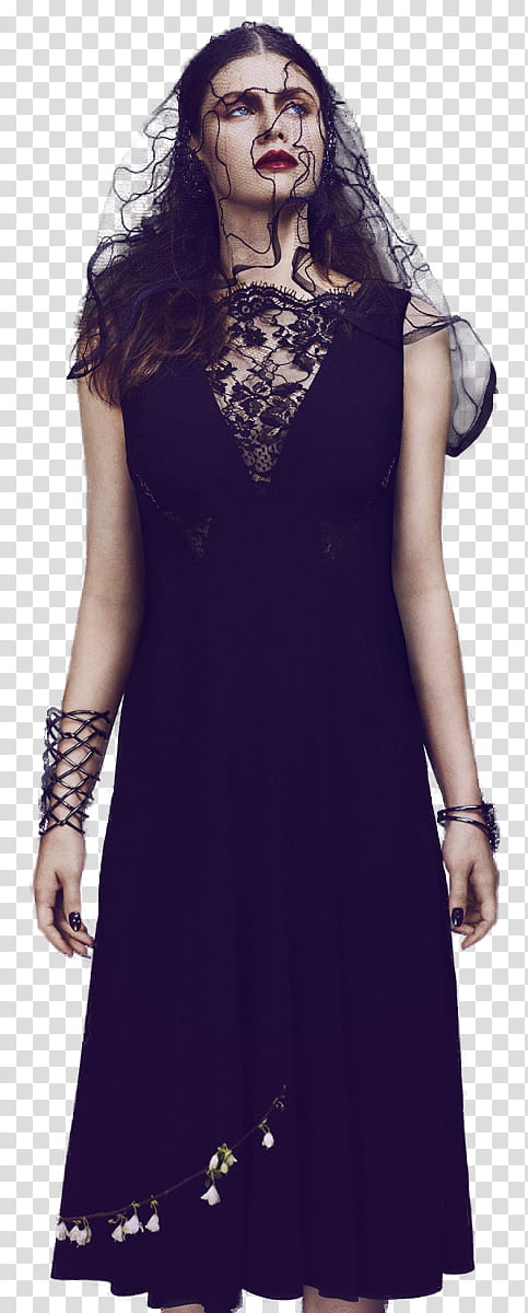 Alexandra Daddario, woman standing wearing black dress transparent background PNG clipart