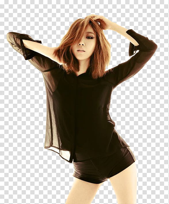 Girls Ulzzang Renders, woman standing holding hair wearing black long-sleeved shirt transparent background PNG clipart
