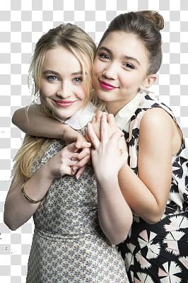 Rowan Blanchard And Sabrina Carpente, two women hugging transparent background PNG clipart