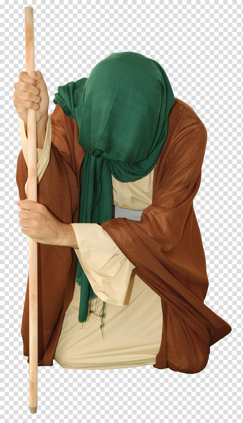 Arab old style clothes , man holding stick wearing brown thobe transparent background PNG clipart