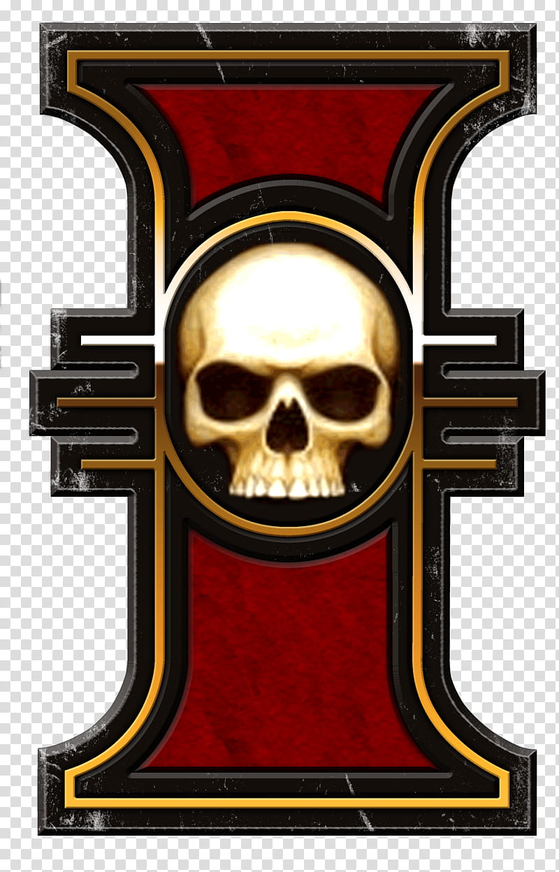 Warhammer Daemonhunters logo, brown, white, and black I and skull logo transparent background PNG clipart