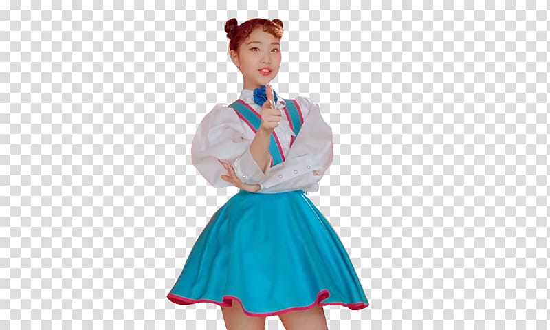 YEOJIN KISS LATER LOONA, woman wearing blue, pink, and white long-sleeved dress transparent background PNG clipart