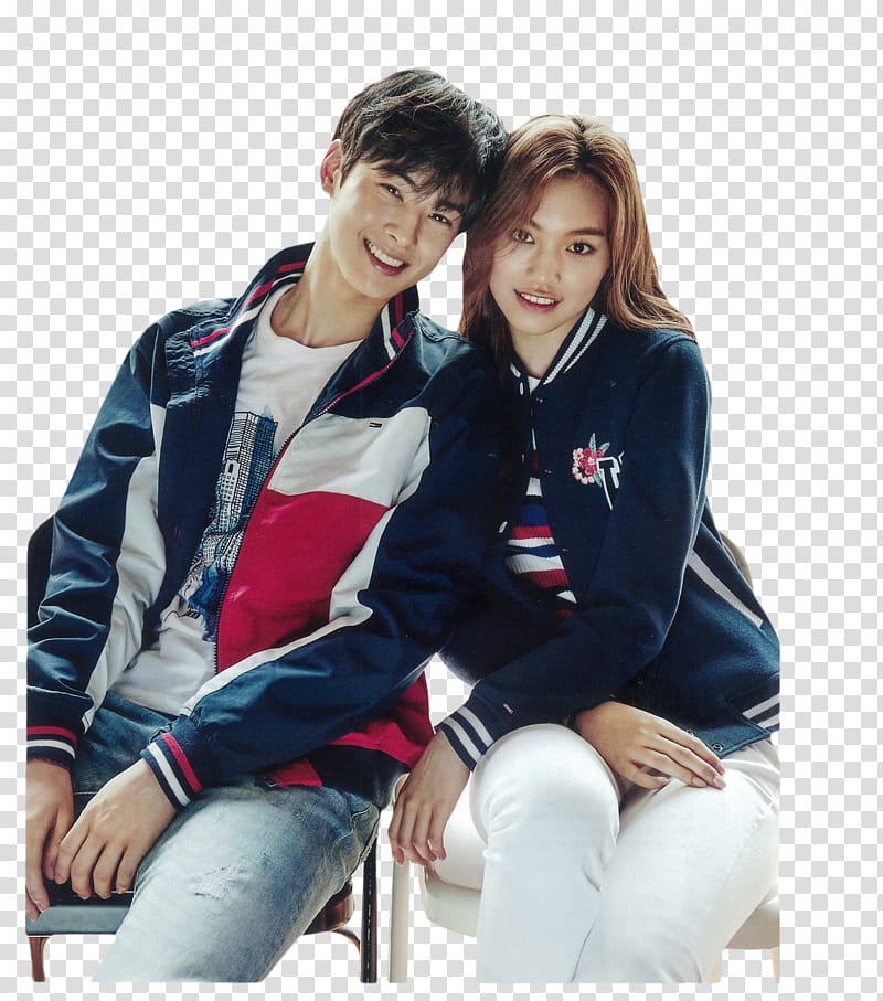 Eunwoo Y Doyeon, Astro Eunwoo and Doyeon sitting on chairs transparent background PNG clipart