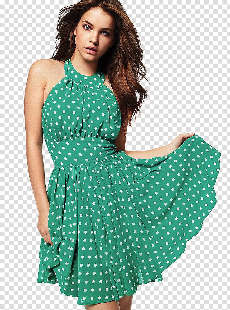 Barbara Palvin , woman wearing green and white polka-dot dress transparent background PNG clipart