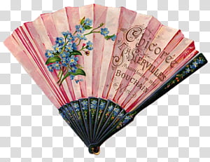 Vintage Fan s, pink and multicolored floral hand fan illustration transparent background PNG clipart thumbnail