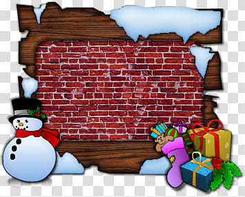 My Xmas rainy, snow man beside red bricks wall illustration transparent background PNG clipart