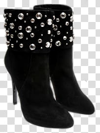 Shoes set, pair of women's black suede heels boots transparent background PNG clipart