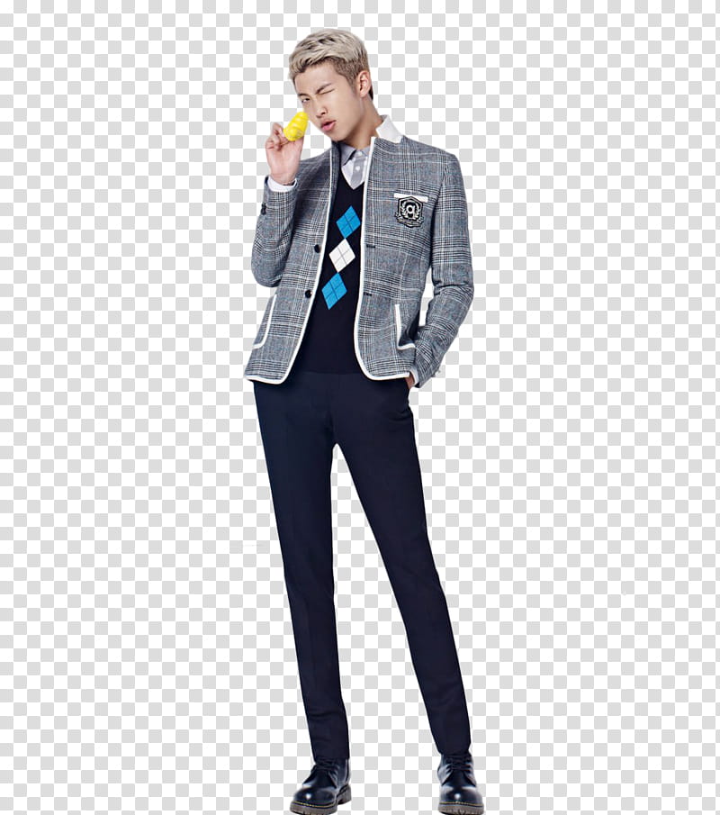 Namjoon BTS render, man in gray suit jacket and black pants transparent background PNG clipart
