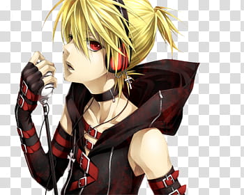 Render  Special Kagamine, red and black dressed female anime character transparent background PNG clipart