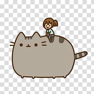Pusheen the cat, cat emoji with girl on back transparent background PNG clipart