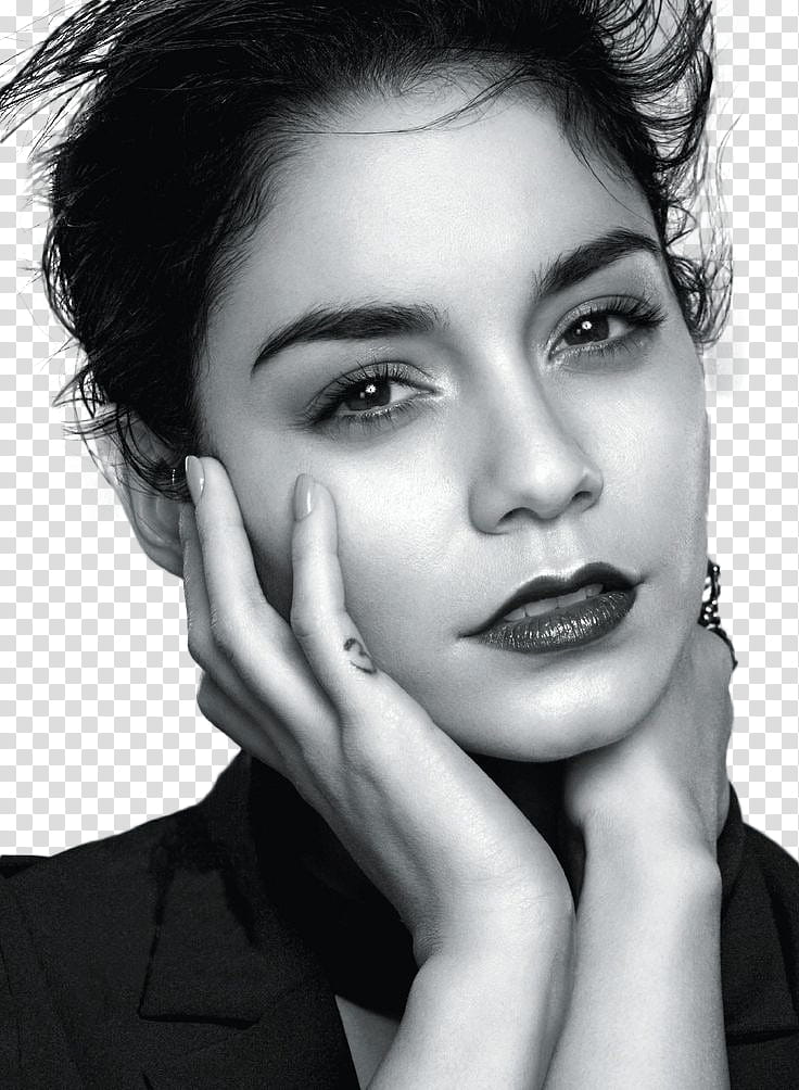 Vanessa Hudgens, grayscale of woman holding her cheek transparent background PNG clipart