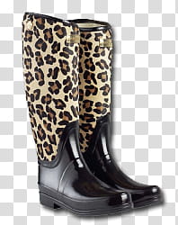 cosmo fashion, black and brown leopard print rain boots transparent background PNG clipart