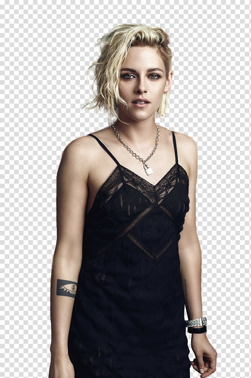 Kristen Stewart, Kristine Stewart wearing black sleeveless dress transparent background PNG clipart