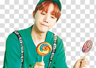 J Hope , man holding two lollipops transparent background PNG clipart