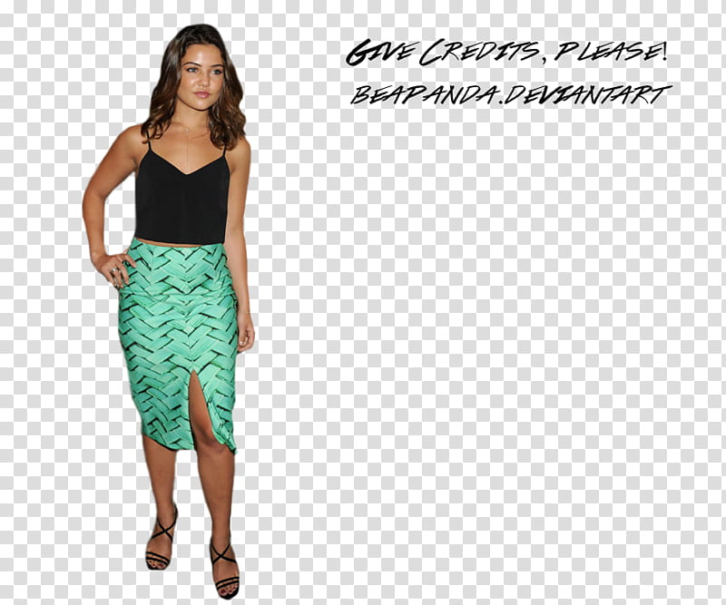 Danielle Campbell, woman wearing black cami and teal slit skirt transparent background PNG clipart