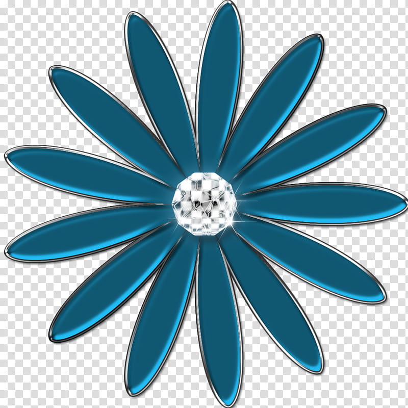 Decorative flowerses in, jeweled teal petaled flower art transparent background PNG clipart