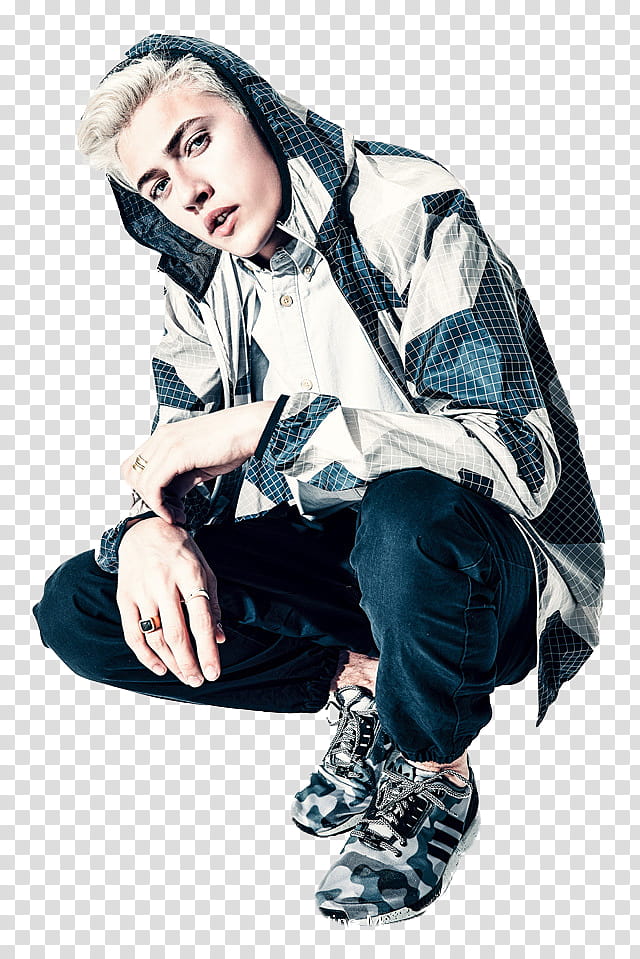 Lucky Blue Smith, man in blue and white hoodie transparent background PNG clipart