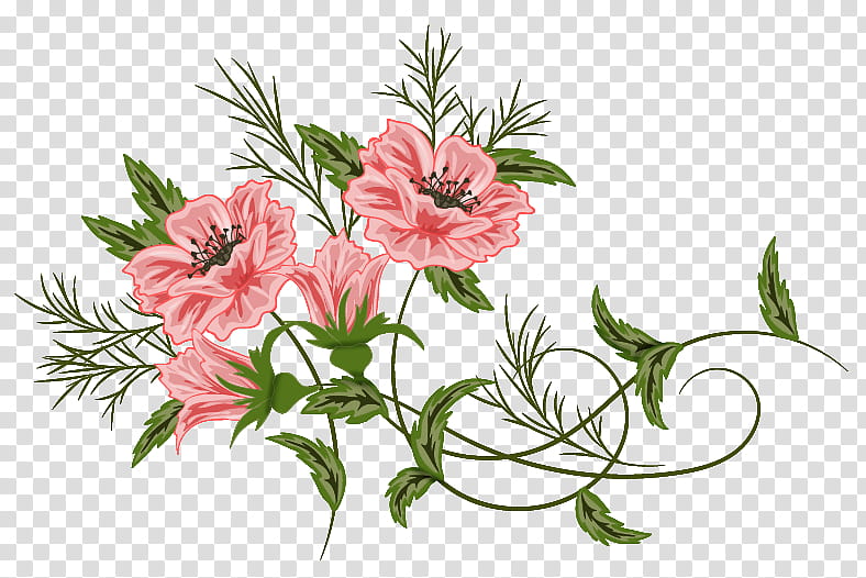 pink flowers with green leaves illustration transparent background PNG clipart