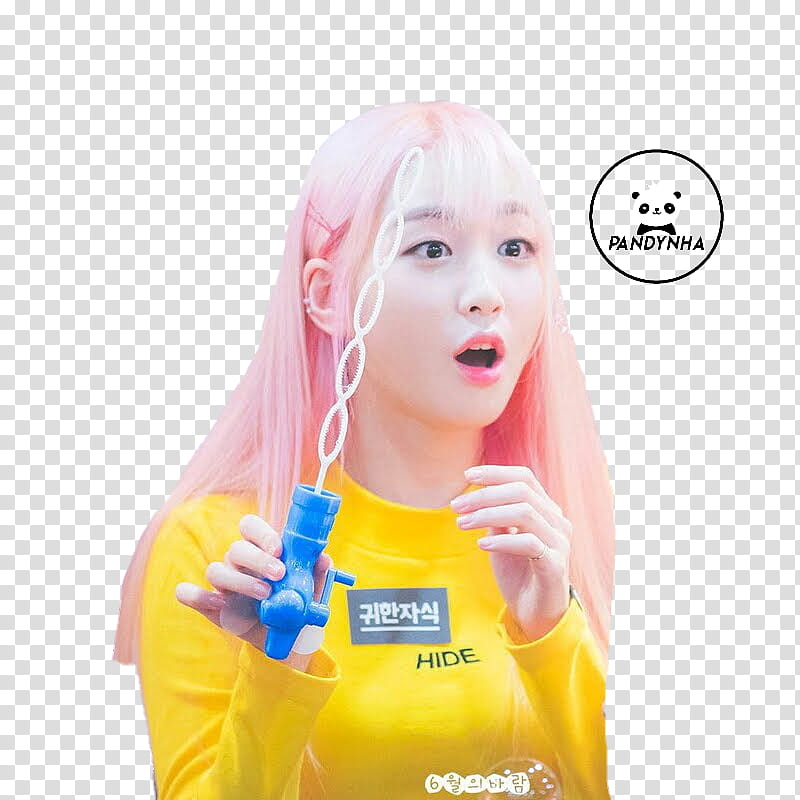yukyung Elris, woman in yellow long-sleeved top holding blue and white plastic toy transparent background PNG clipart