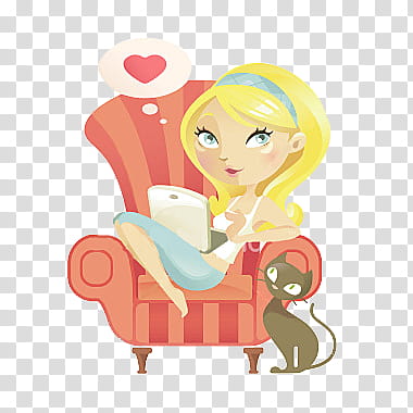 Nenas, yellow haired woman sitting on chair beside cat illustration transparent background PNG clipart