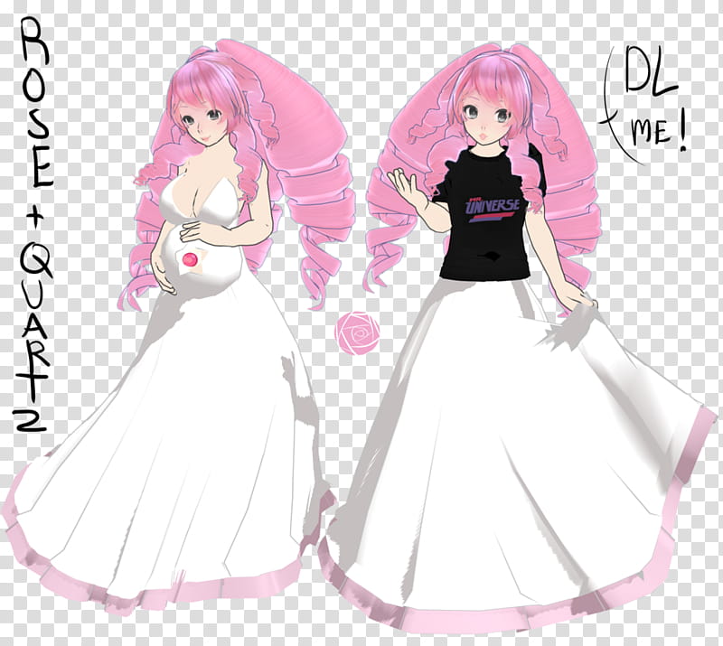 MMD Rose Quartz +DL, two girl anime character with pink hair illustration transparent background PNG clipart
