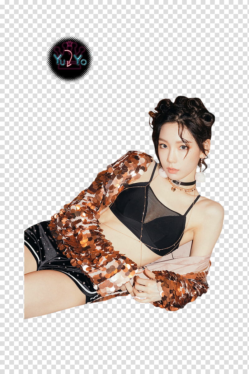 SNSD HOLIDAY, woman in black bralette and gold glittered shrug transparent background PNG clipart