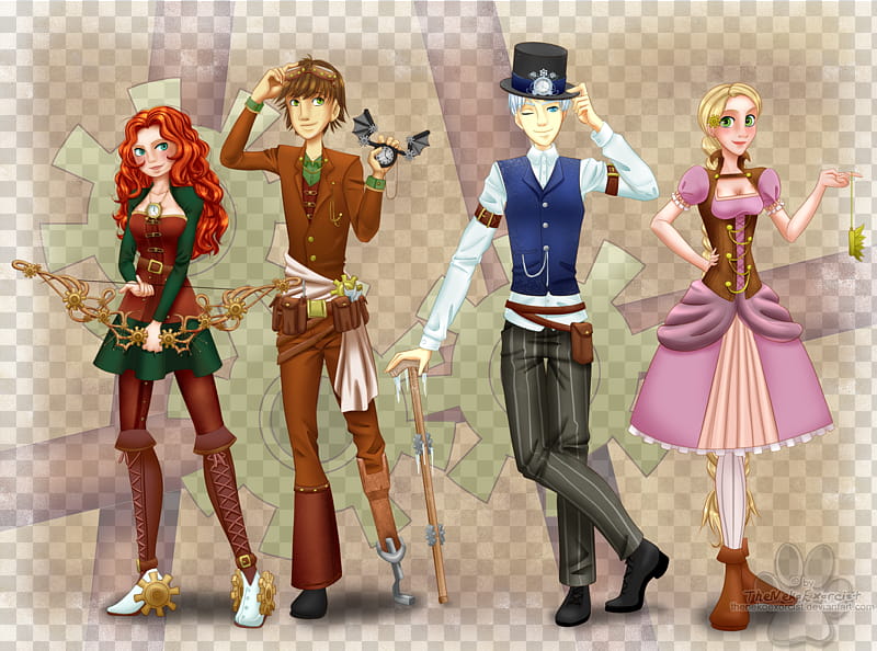 TB Steampunk, four animated character art transparent background PNG clipart